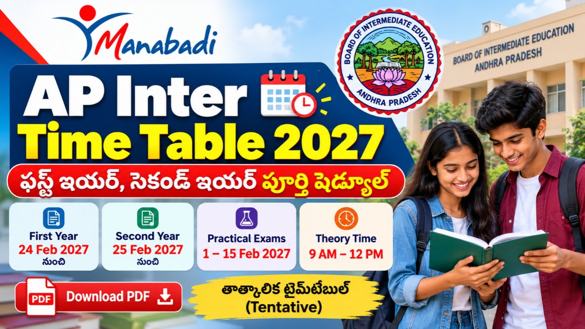 AP Inter Time Table 2027 PDF Download – Manabadi