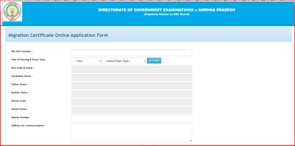 fficial Portal Aonline Application For SSC Migration Certification Application Page